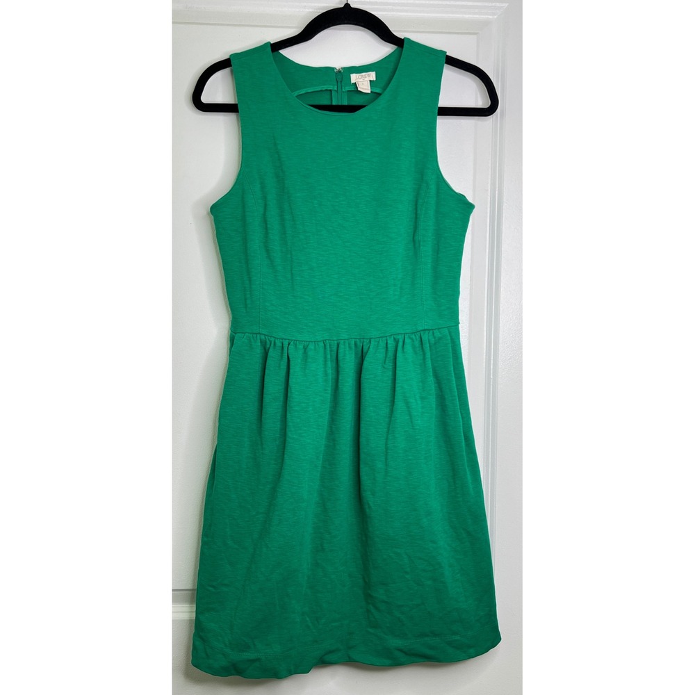 J.Crew Green Sleeveless Fit and Flare Dress Size S Pockets Cotton Casual Mini